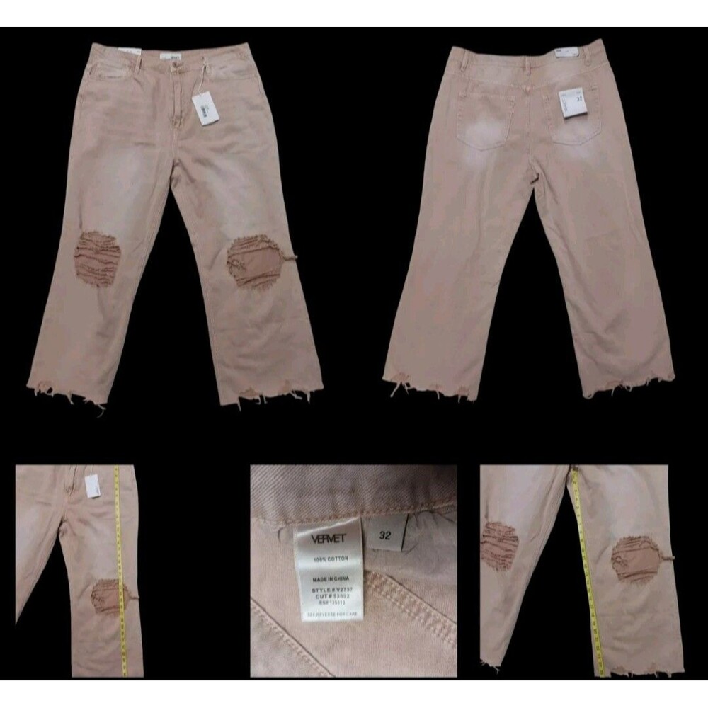 VERVET Leslie Dusty Rose 90s Retro Vintage Flare Distressed Jeans Womans 32
